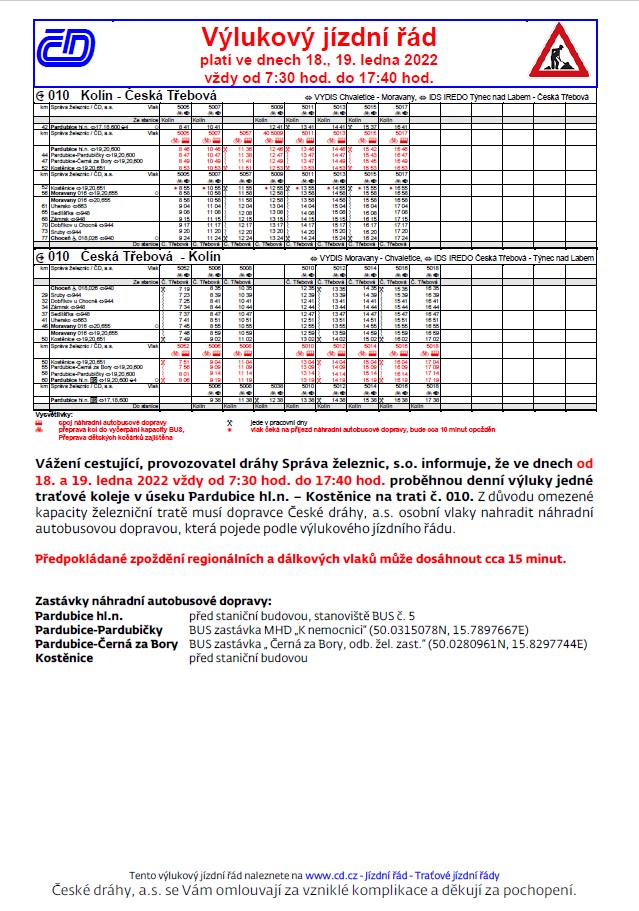 Výluka na železnici<br>18.-19.1.2022