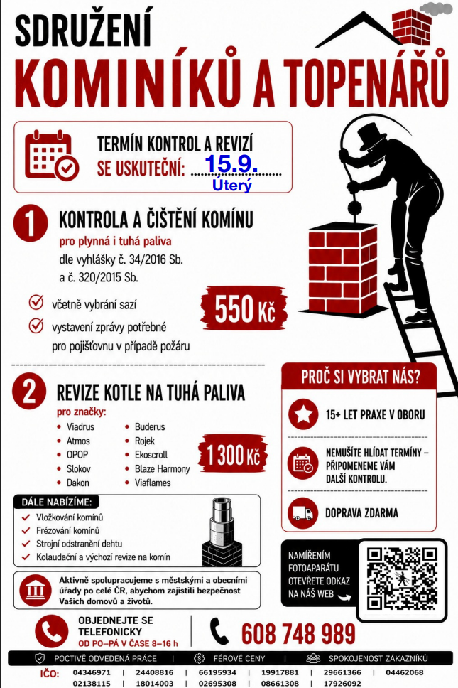 Čištění a revize<br>komínů a kotlů