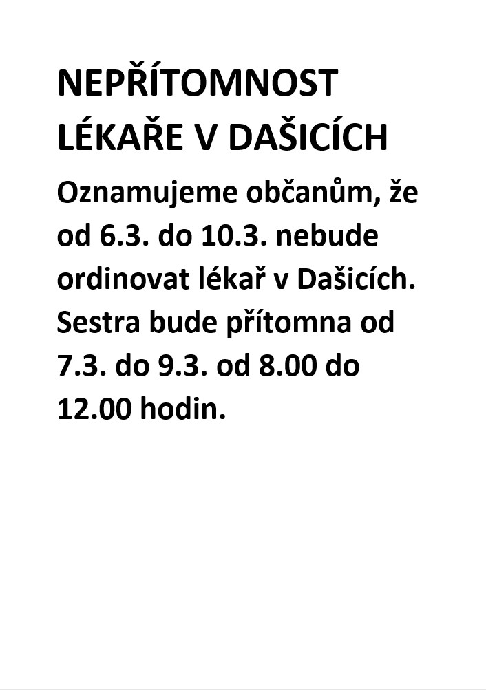 Nepřítomnost lékaře<br>v Dašicích