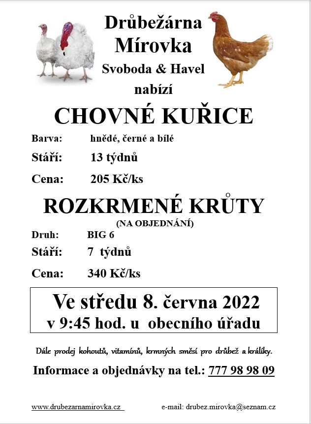 Drůbežárna Mírovka<br>Chovné kuřice a krůty