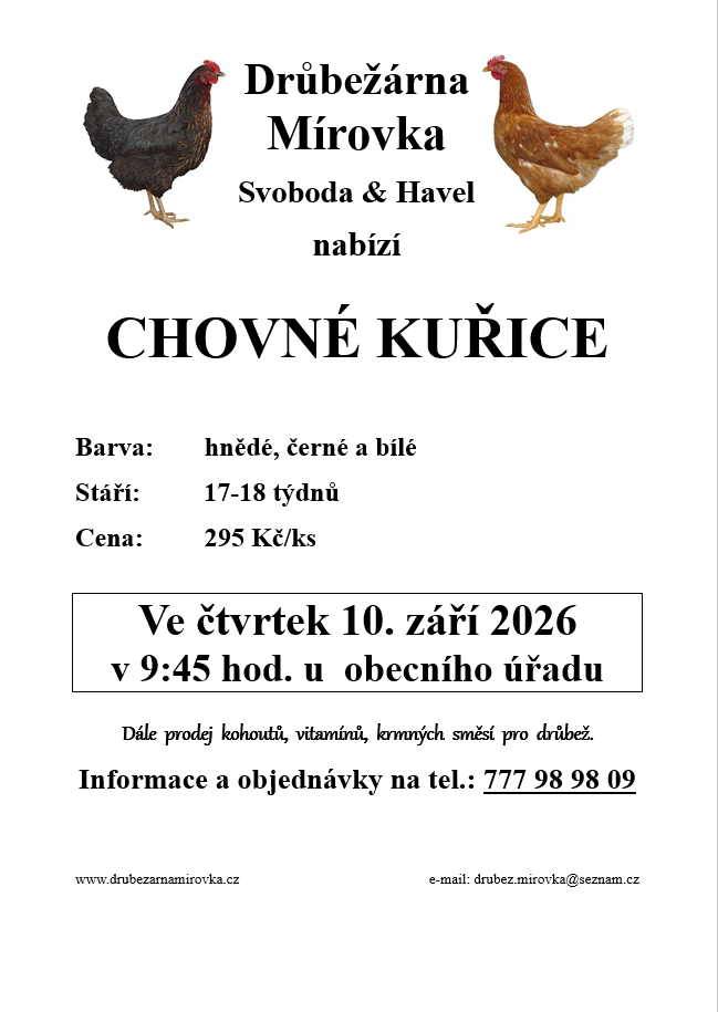Drůbežárna Mírovka<br>Chovné kuřice