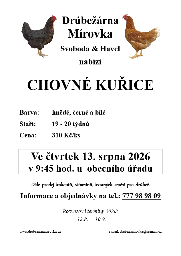Drůbežárna Mírovka<br>Chovné kuřice