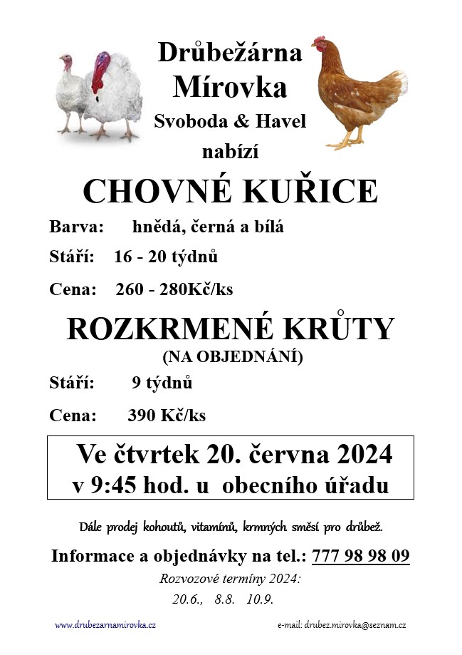 Drůbežárna Mírovka<br>Kuřice a krůty