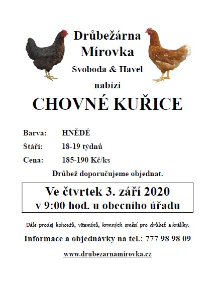 Drůbežárna Mírovka<br>Chovné kuřice