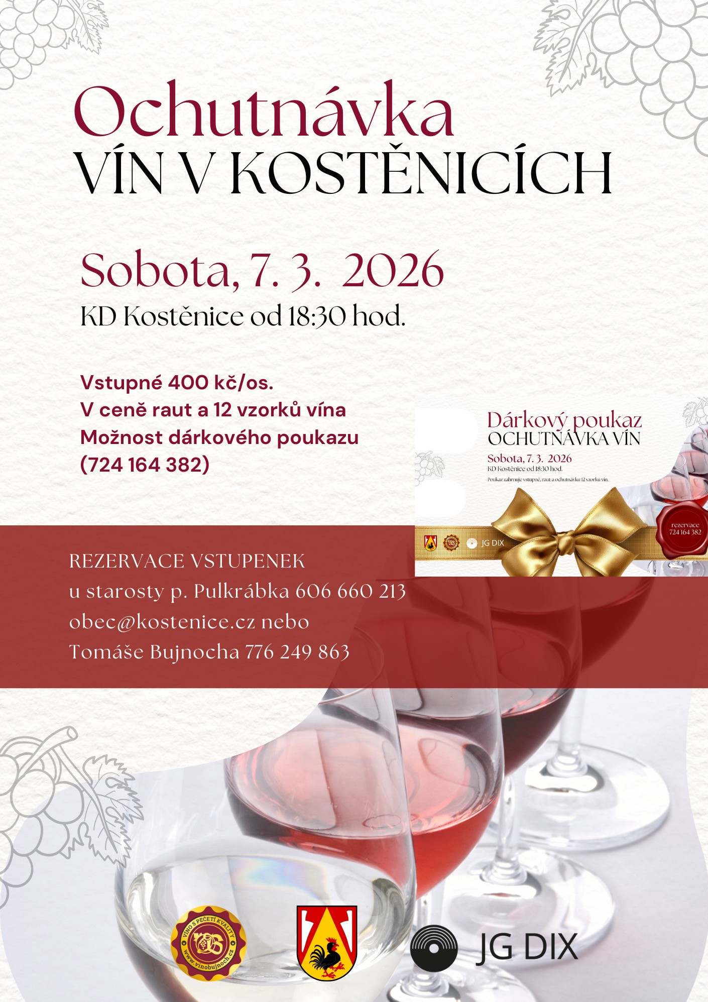 Ochutnávka vín<br>v Kostěnicích Ochutnávka vín<br>v Kostěnicích