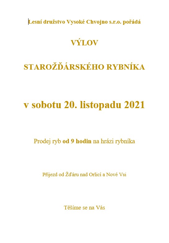 Výlov rybníka a prodej ryb<br>ve Vysokém Chvojně