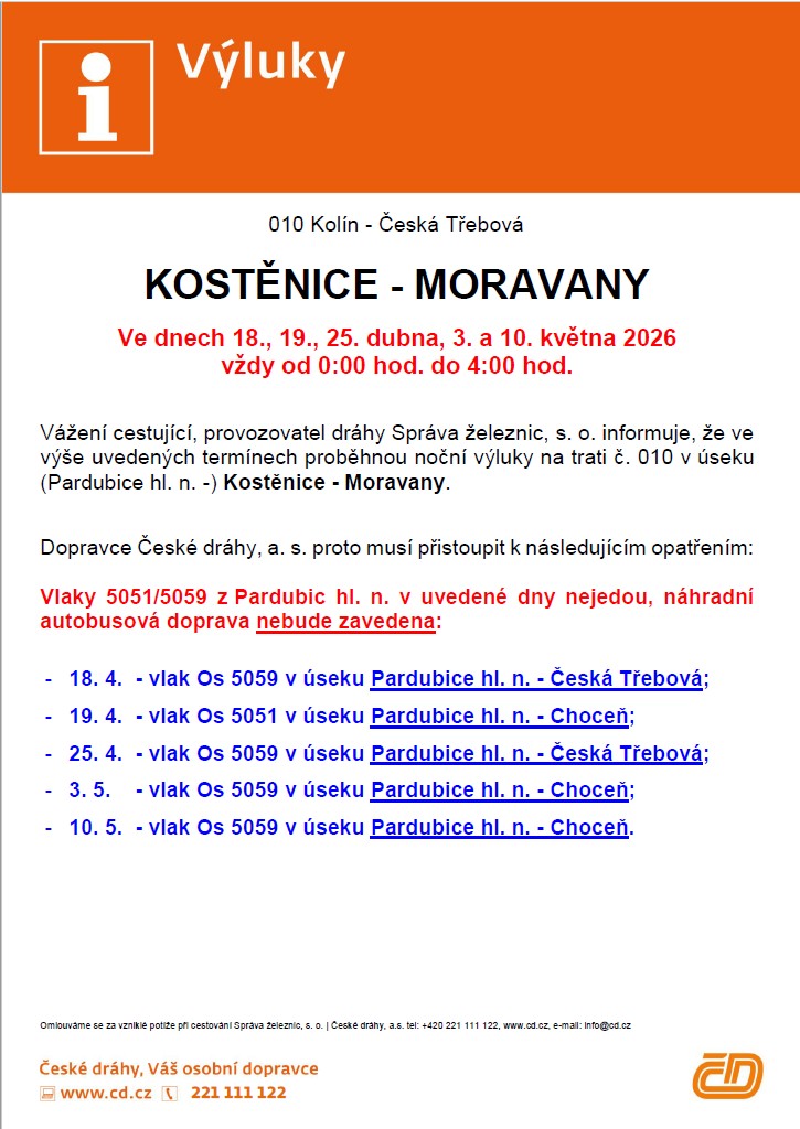 Výluka na železnici<br>04-05/2026