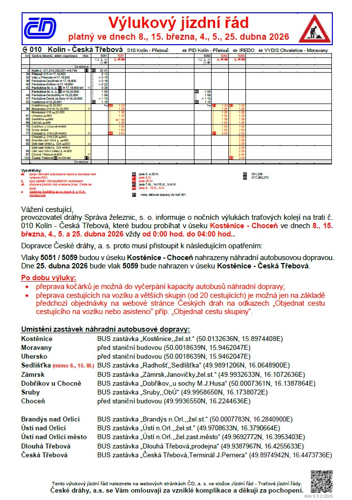 Výluky na železnici<br>03-04 2026 Výluky na železnici<br>03-04 2026