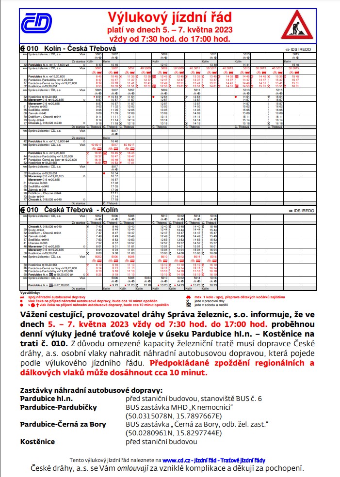 Výluka na železnici<br>5.-7.5.2023