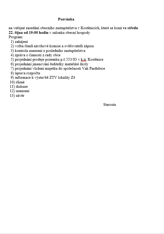 Zasedání obecního<br>zastupitelstva 22.10.2025
