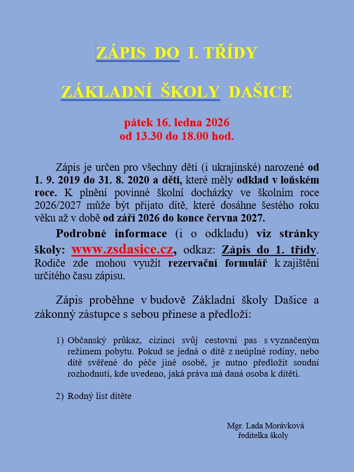 Zápis do <br>ZŠ Dašice 