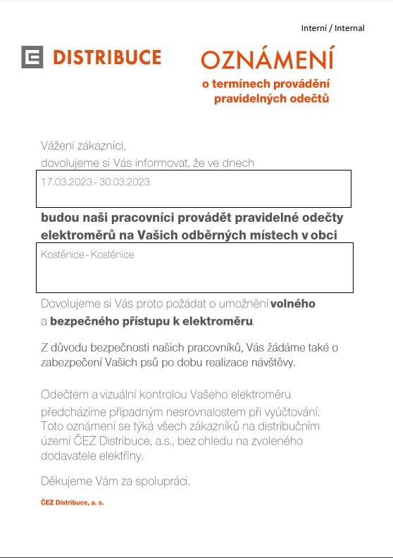 ČEZ odečty<br>17.3.-30.3. 2023