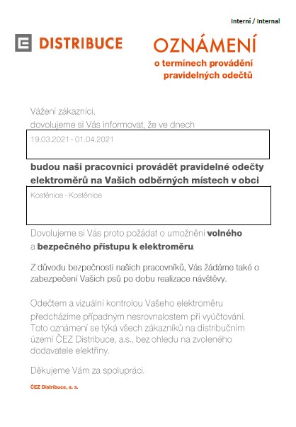 ČEZ odečty<br>19.3.-1.4. 2021