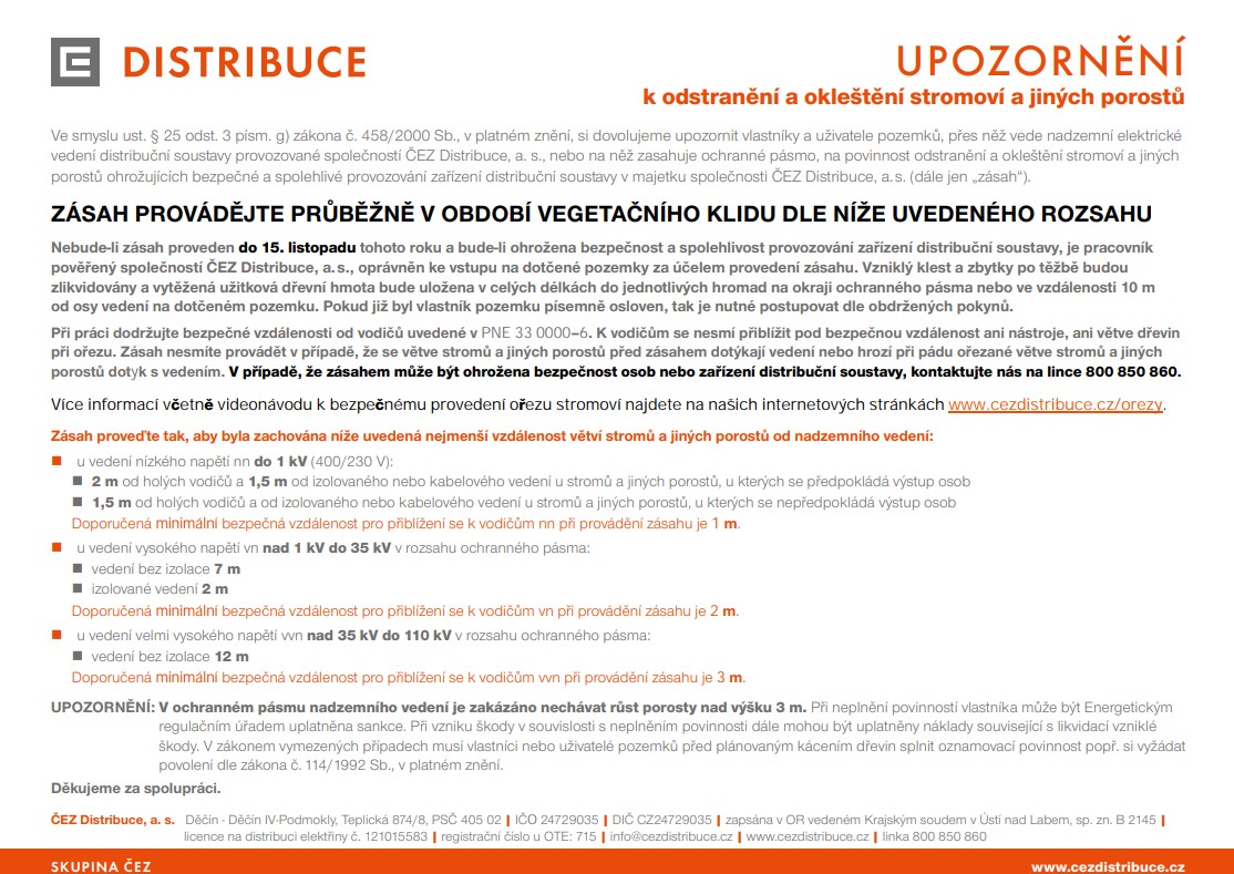 Odstranění stromoví<br>a jiných porostů